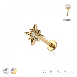 CZ STARBURST THREADLESS (PUSH IN) 316L SURGICAL STEEL LABRET SET